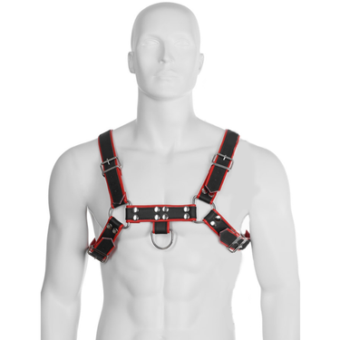 Imbracatura BDSM in Pelle con Catene Regolabile Uomo Rosso e Nero